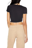 Pointelle Cropped Wrap Top