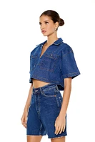 Oversized Split-Neck Denim Top