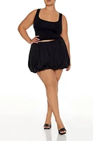 Plus Poplin Bubble-Hem Mini Skirt