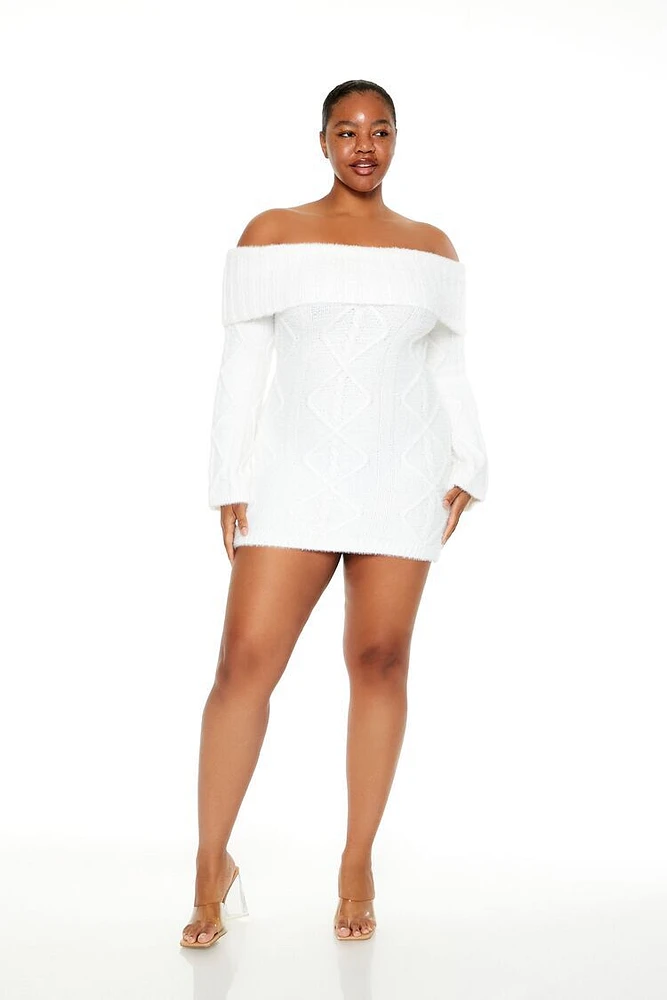 Plus Cable Knit Mini Sweater Dress