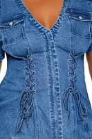 Plus Denim Lace-Up Mini Dress