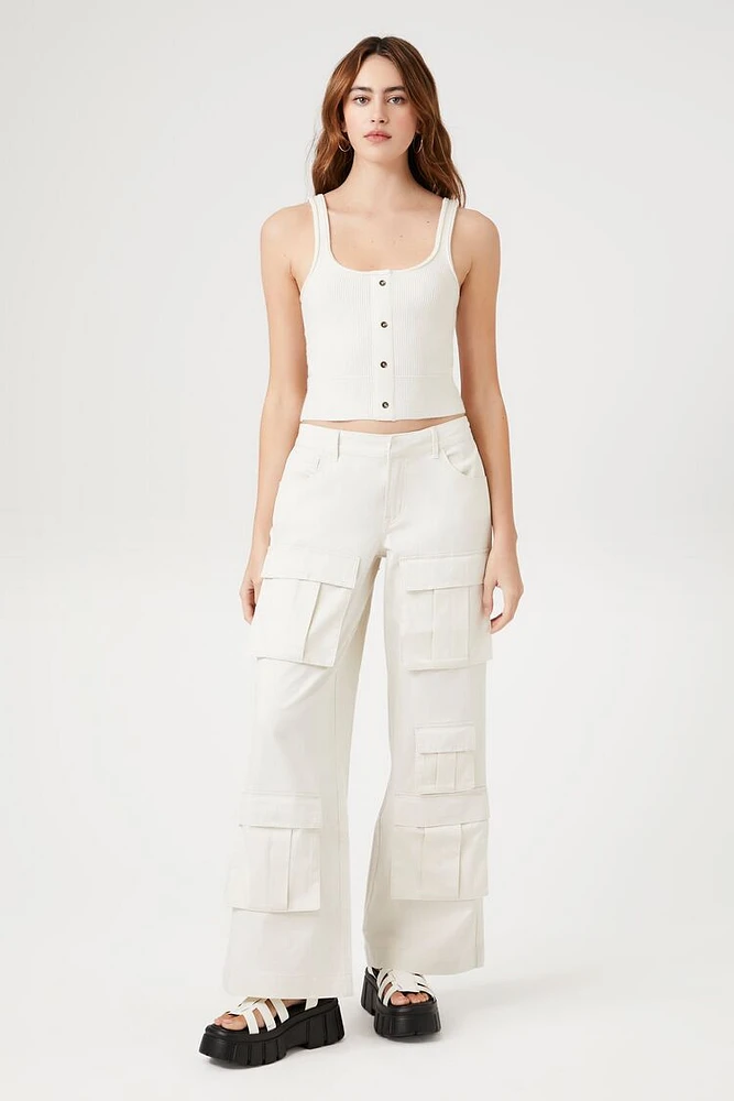 Twill Wide-Leg Cargo Pants