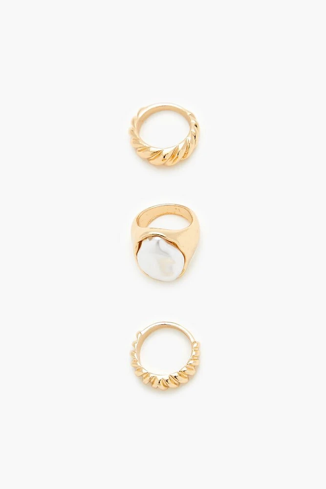 Faux Pearl Cocktail Ring Set