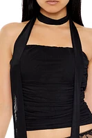 Ruched Mesh Tube Top & Scarf Set