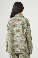 Oversized Twill Camo Print Shacket