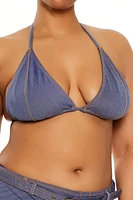 Plus Denim Bikini Top
