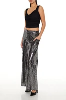 Metallic High-Rise Cargo Pants