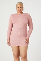 Plus Ribbed Knit Lace-Up Dress