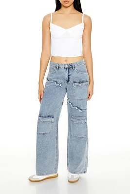 Frayed Wide-Leg Cargo Jeans