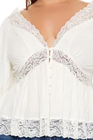 Plus Lace-Trim Flounce Shirt