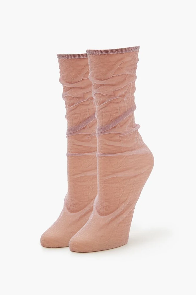 Sheer Glitter Knit Crew Socks
