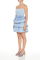 Strapless Layered Denim Mini Dress