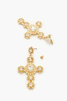 Faux Gem Cross Drop Earrings