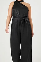 Plus Satin One-Shoulder Jumpsuit