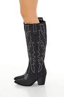 Embroidered Faux Suede Cowboy Boots