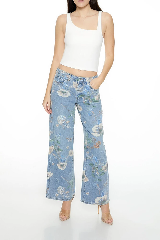 Floral Mid-Rise Baggy Jeans