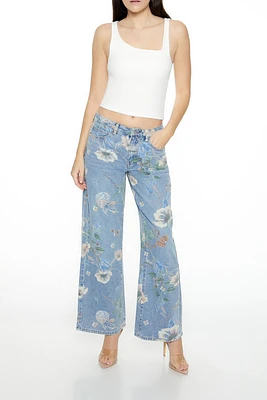 Floral Mid-Rise Baggy Jeans