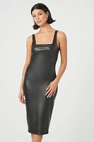 Faux Leather Slit Midi Dress