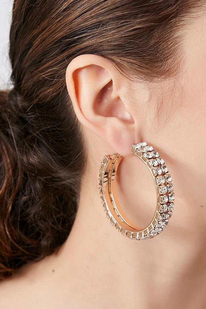 Rhinestone Open-End Hoop Earrings