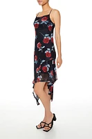 Ruffle Rose Print Midi Dress