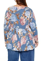 Plus Floral Print Flounce Top