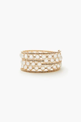 Rhinestone & Faux Pearl Wrap Bracelet