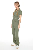 Twill Short-Sleeve Straight Jumpsuit