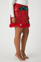 Plus Sequin Ornament Mini Skirt