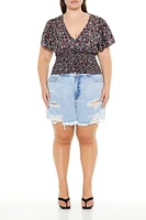 Plus Smocked Floral Print Top