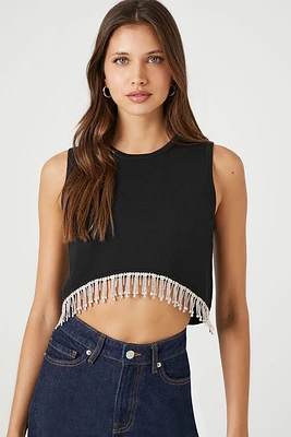 Sweater-Knit Rhinestone Crop Top