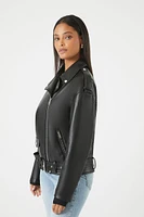 Faux Leather Belted Moto Jacket