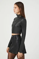 Faux Leather Mock Neck Crop Top