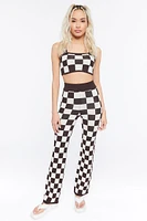 Sweater-Knit Checkered Crop Top & Pants Set