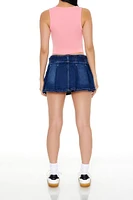 Pleated Denim Mini Skort