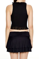 Mesh Ruffle-Trim Crop Top