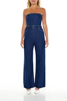 Belted Strapless Denim Jumpsuit