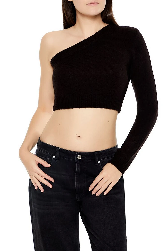 Sweater-Knit One-Shoulder Crop Top