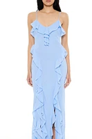 Chiffon Ruffle M-Slit Maxi Dress