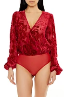 Flocked Paisley Surplice Bodysuit