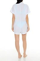 Striped Gauze Swim Cover-Up Romper