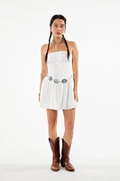 Strapless Lace-Up Eyelet Mini Dress