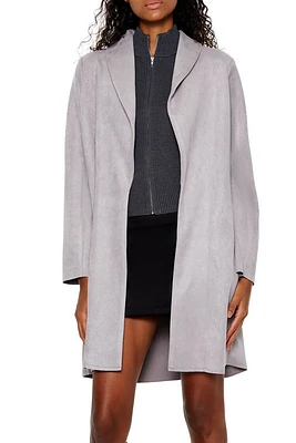 Faux Suede Open-Front Trench Coat