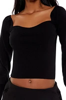 Gigot-Sleeve Sweater-Knit Crop Top