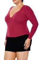 Plus Plunging Long-Sleeve Top