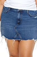 Plus Distressed Denim Mini Skirt