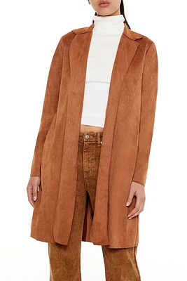 Faux Suede Open-Front Trench Coat