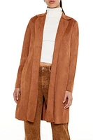Faux Suede Open-Front Trench Coat