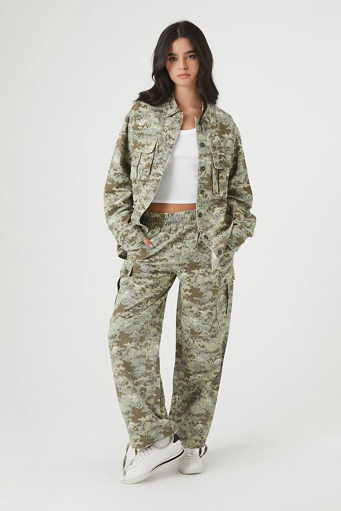 Twill Camo Print Cargo Joggers