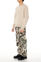 Leaf Print Slim-Fit Pants