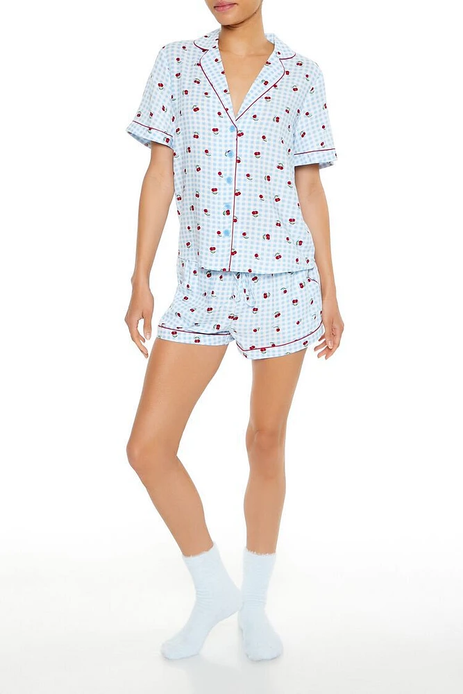 Cherry Print Shirt & Shorts Pajama Set